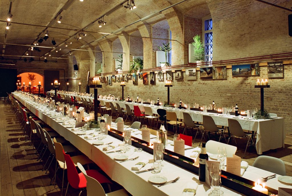 Brick-vaulted exhibition hall, banqueting table