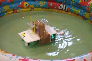 styrofoam house floating on water