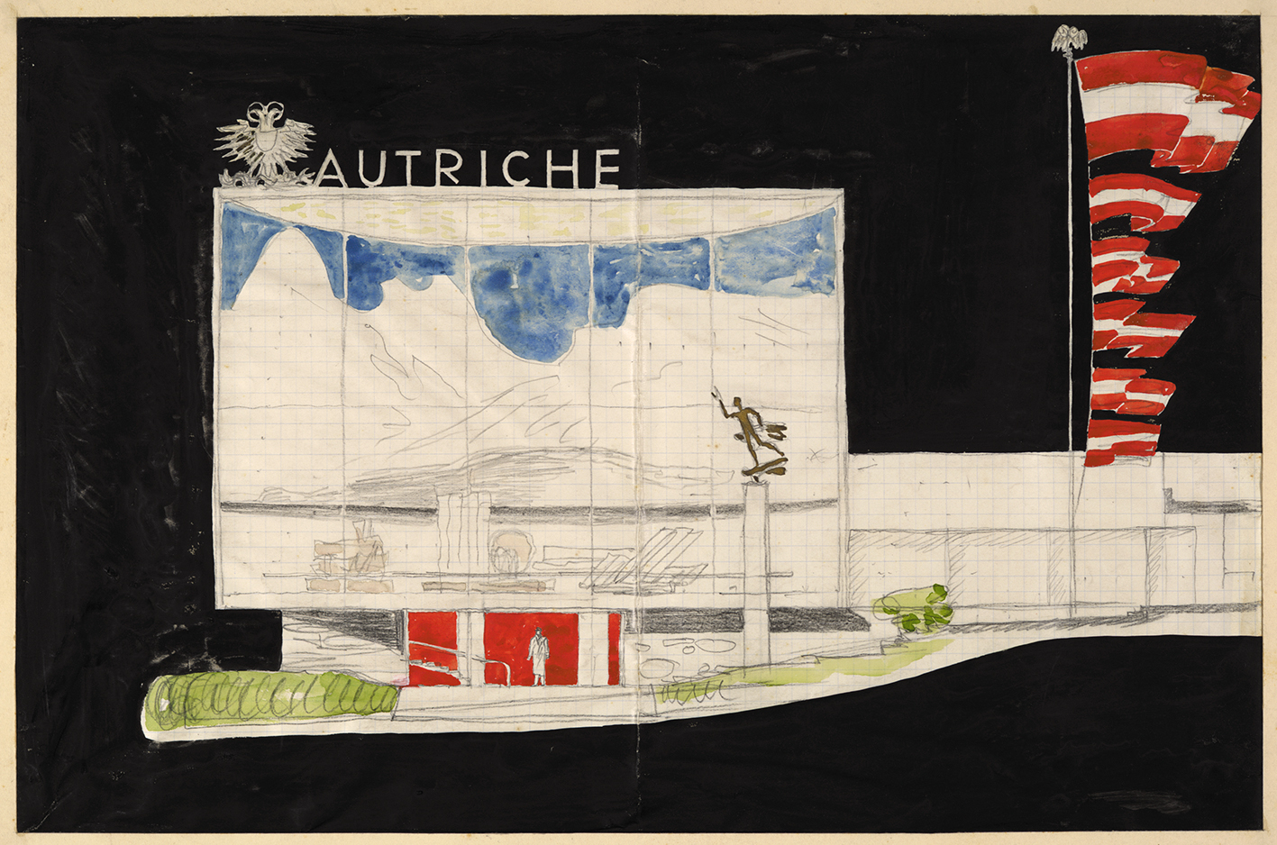 Coloured elevation of the Pavilion of the Republic of Austria
