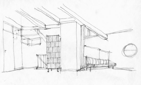 Pencil sketch of living room