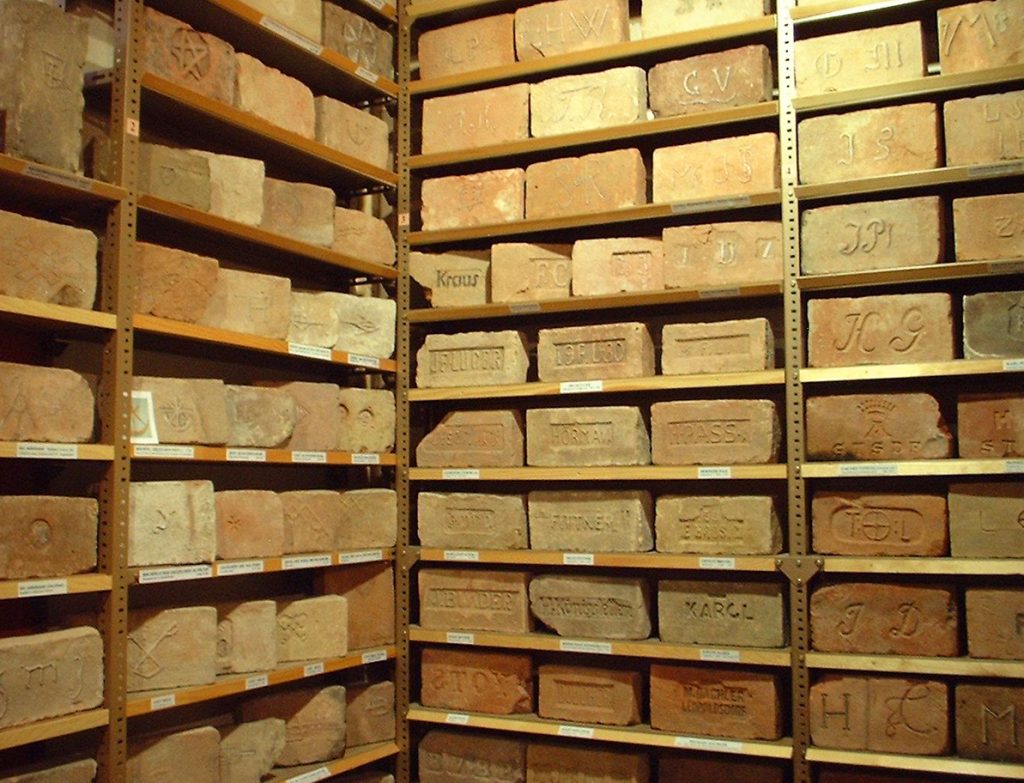 Shelf filled with bricks