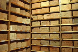 Shelf filled with bricks