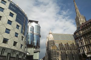 Gothic cathedral and modern architecture in Vienna’s inner city