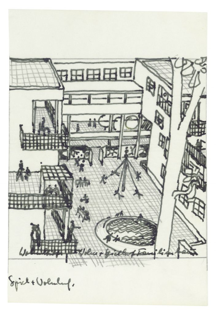 Drawing of the outdoor space with building background