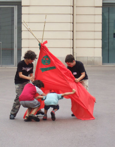 Joshua, Julian, Niko and Bernhard construct their Wigwam in no time