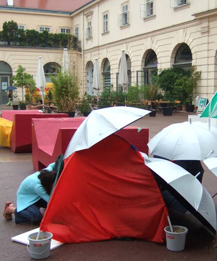 The 'MQ-Tent' offers shelter, the rain comes closer ...