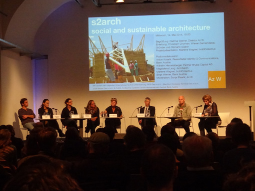 The event "s2arch. social and sustainable architecture", May 14, 2014 at the Architekturzentrum Wien.