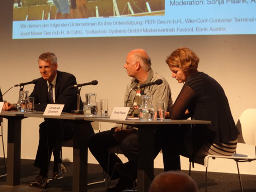 The event "s2arch. social and sustainable architecture", May 14, 2014 at the Architekturzentrum Wien.
