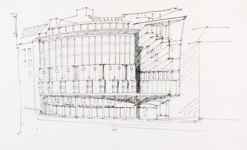 schwarz-weiß Skizze von Haus