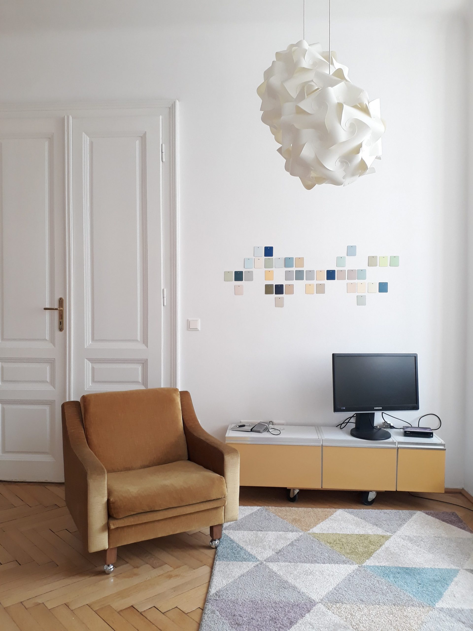 Living room with ochre armchair