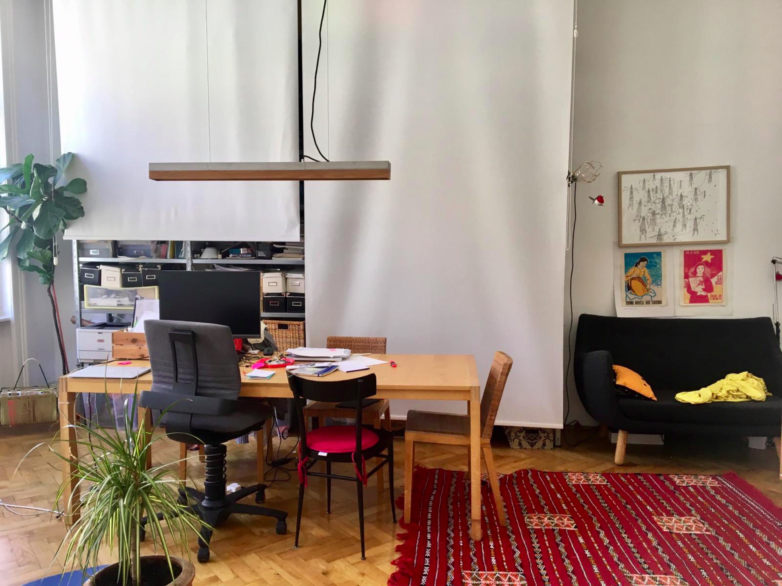 living room with desk