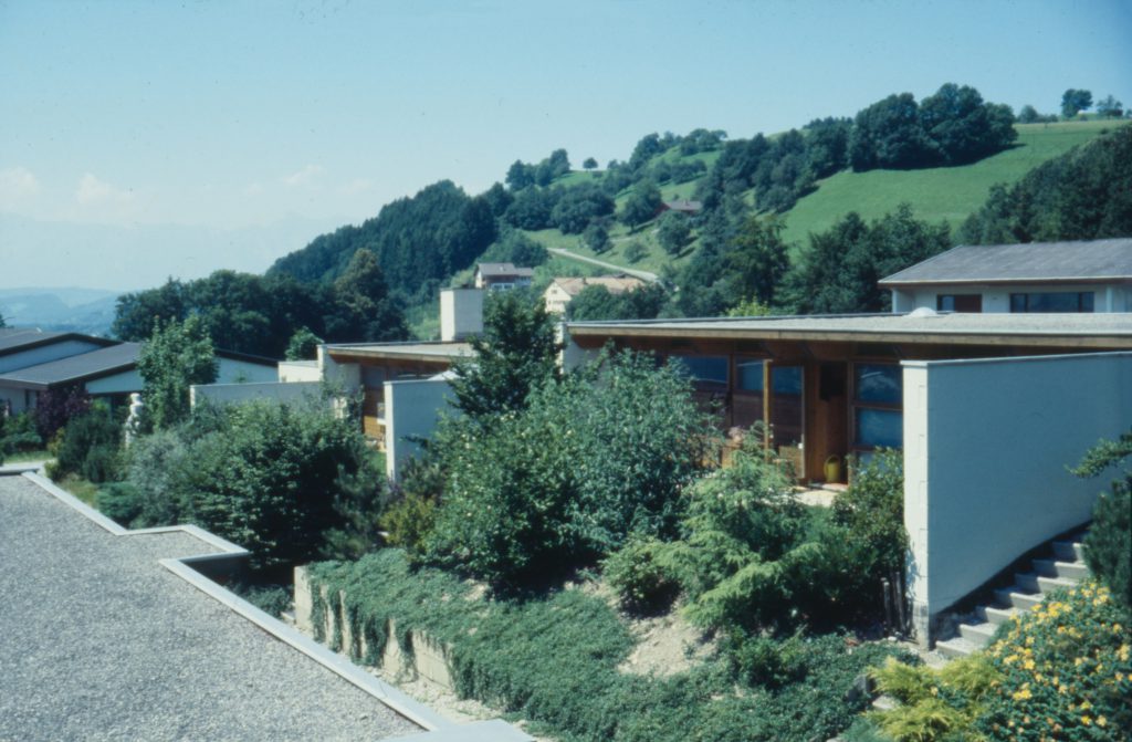 Flachdachhäuser mit Vorgärten