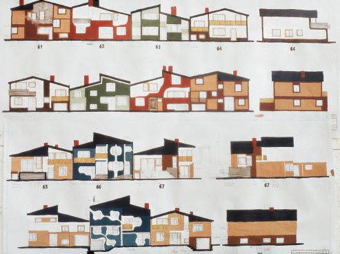Skizze mit vielen bunten Häusern