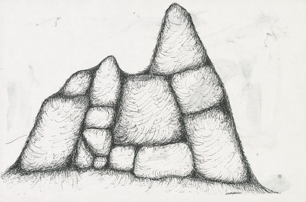 Drawing of a mountain in stone