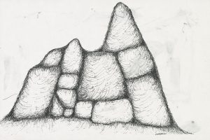Drawing of a mountain in stone