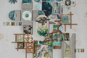 Top view of architectural plan in different shades of green and blue
