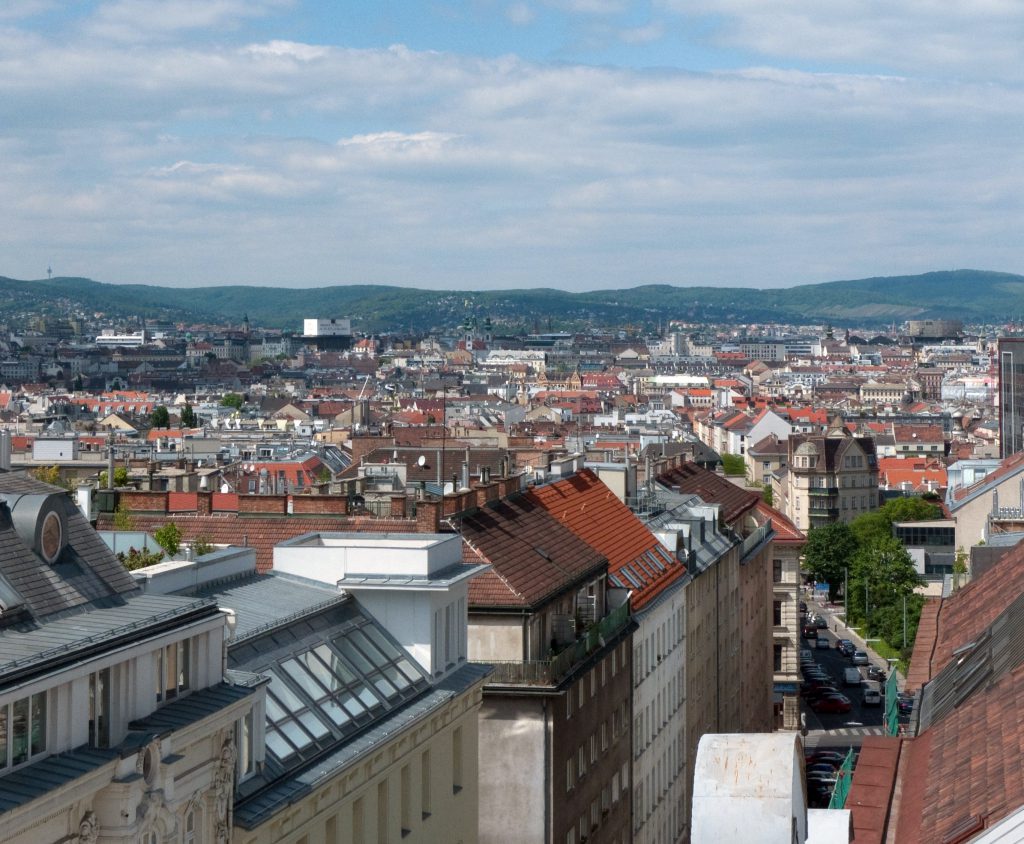 Blick über die Dächer einer großen Stadt