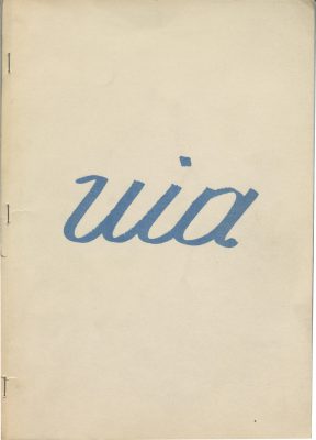 Cover of a magazine with blue lettering