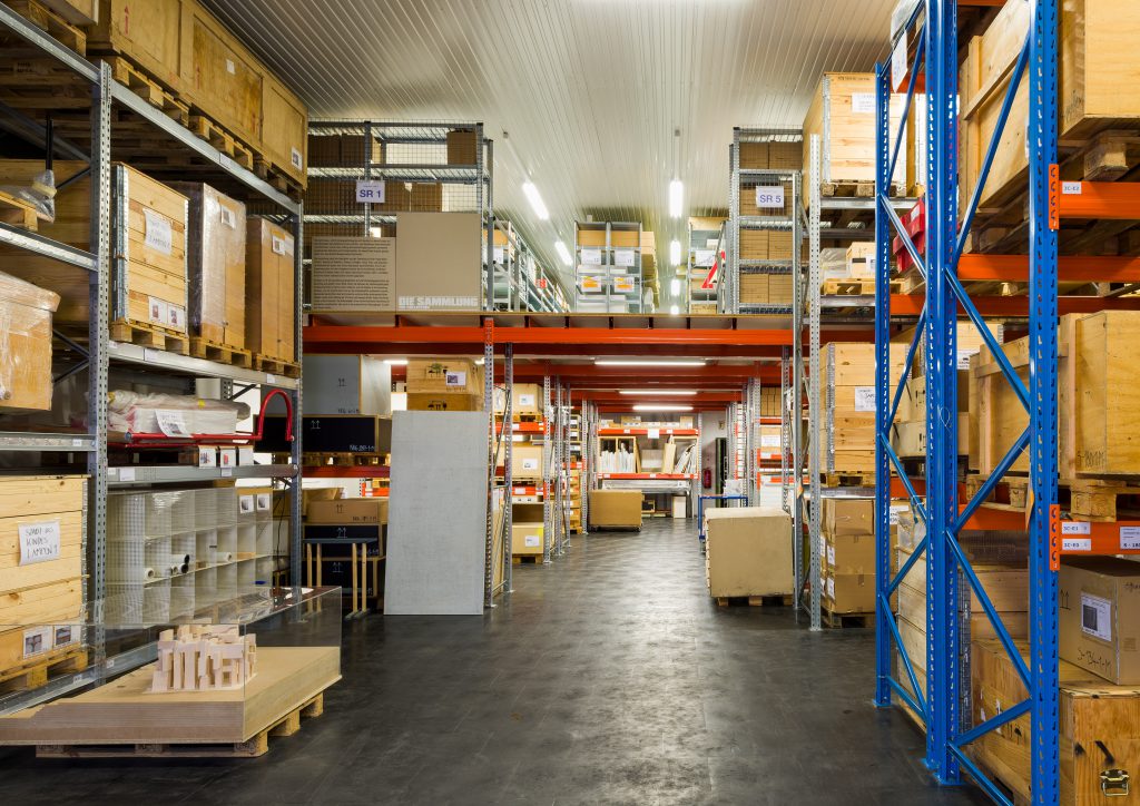 Depot with many shelves and boxes