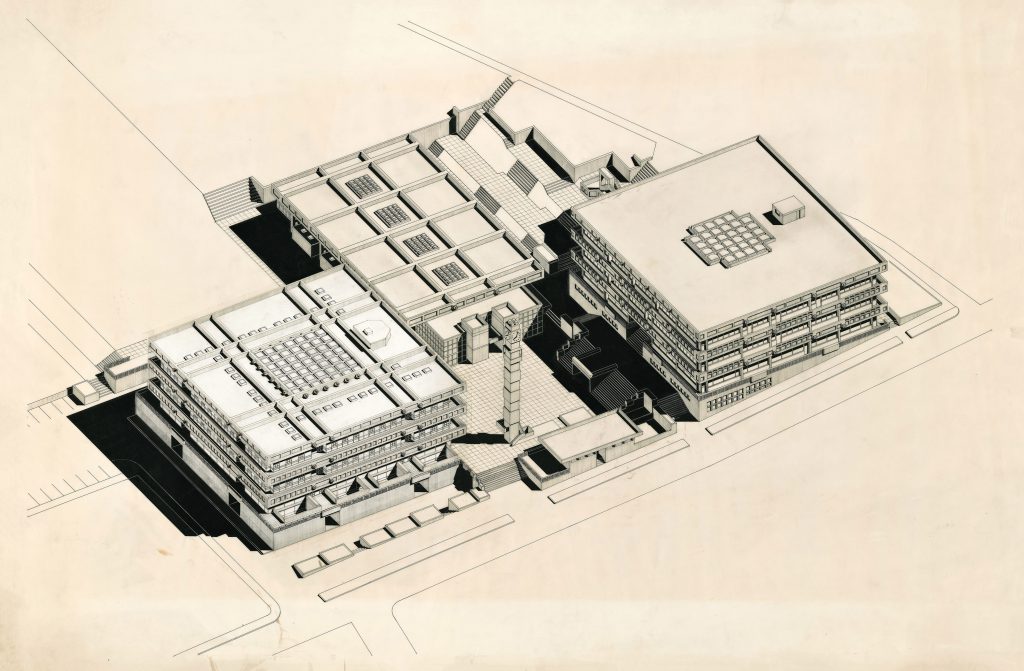 Sketch with top view of a building