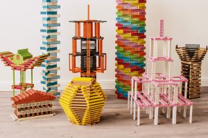 Sculptures built from colourful building blocks