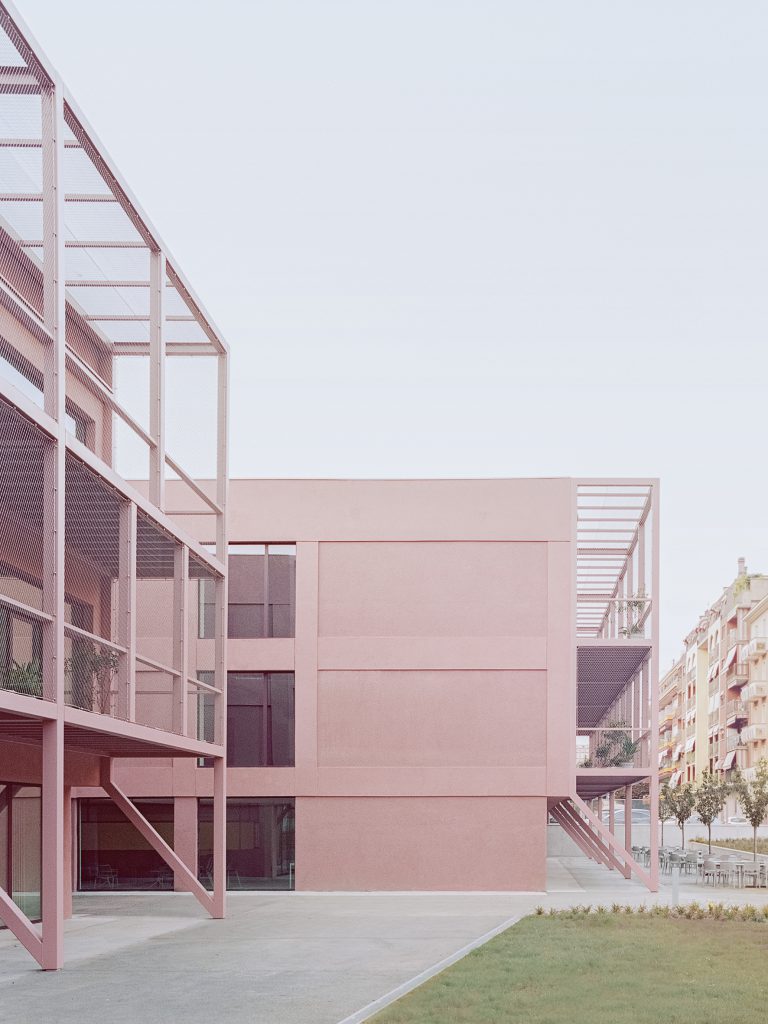 pink coloured building