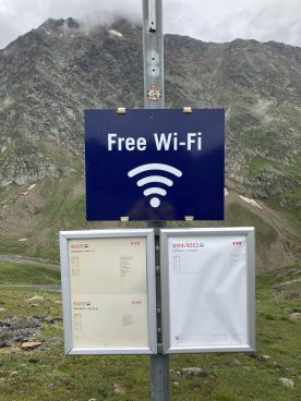 Bus station with sign 