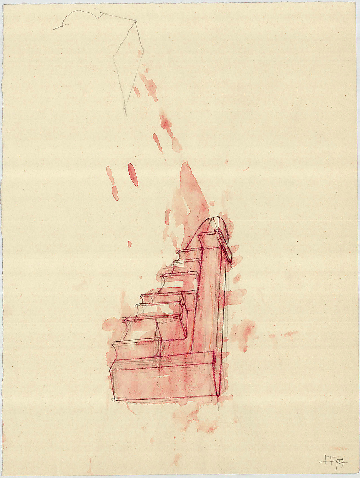 Sketch with pencil and colour in red