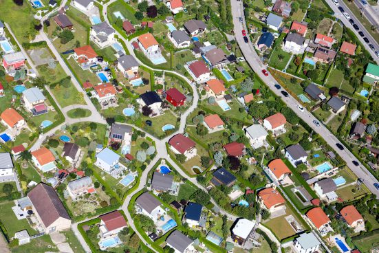 Bird's eye view of detached houses