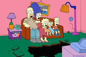 Comic with 5 characters who have their mouths open and sit together on a couch