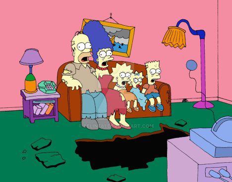 Comic with 5 characters who have their mouths open and sit together on a couch