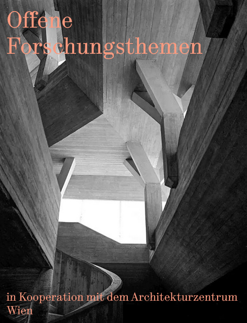 Betonbau von innen fotografiert mit Schrift in hell-orange